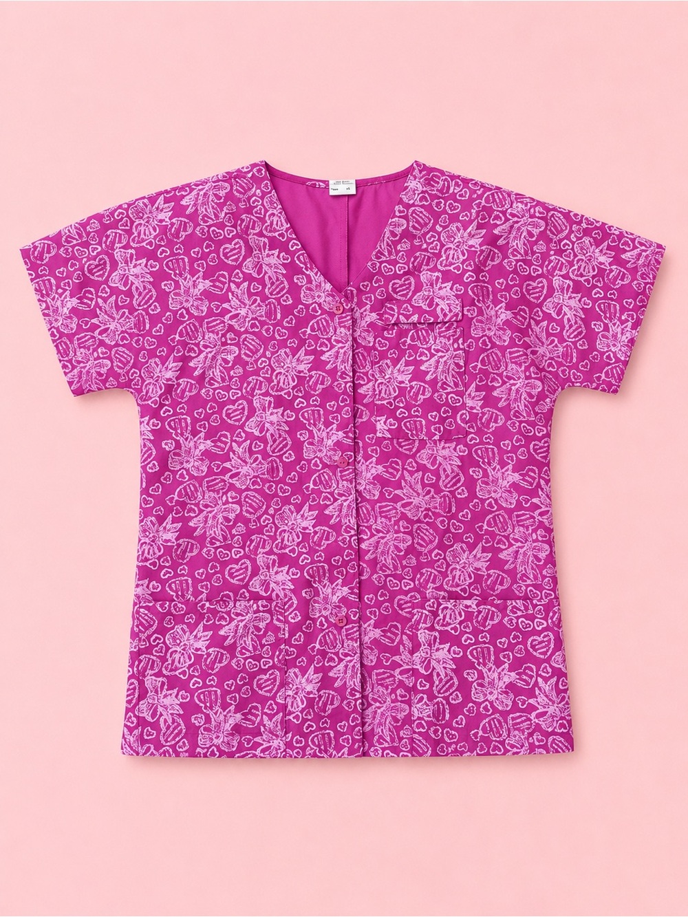 Barco Women’s Floral Print V-Neck Scrub Top in Fuchsia